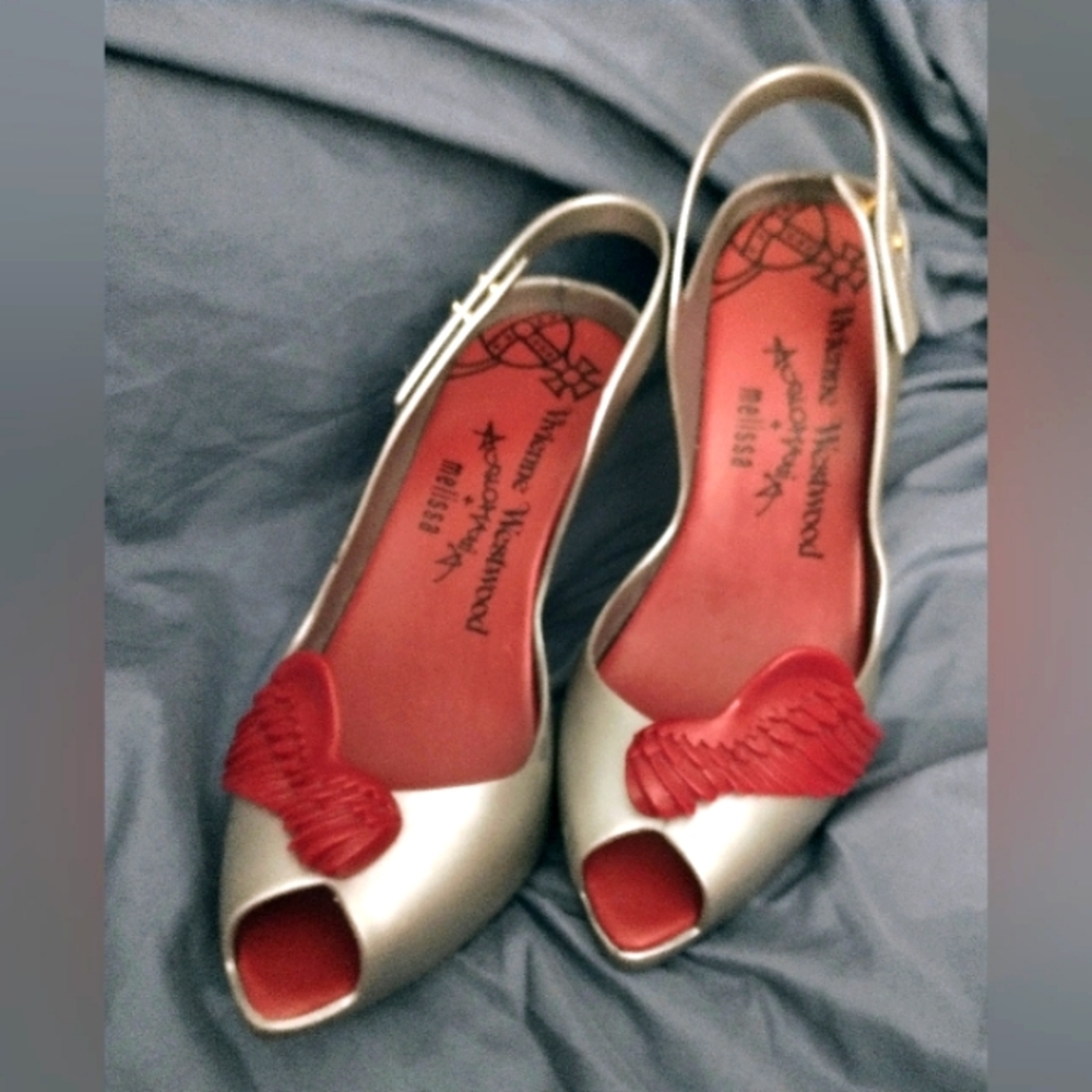 Silver and red Vivienne Westwood/Anglomania/melissa Dragon Lady shoes, size 8